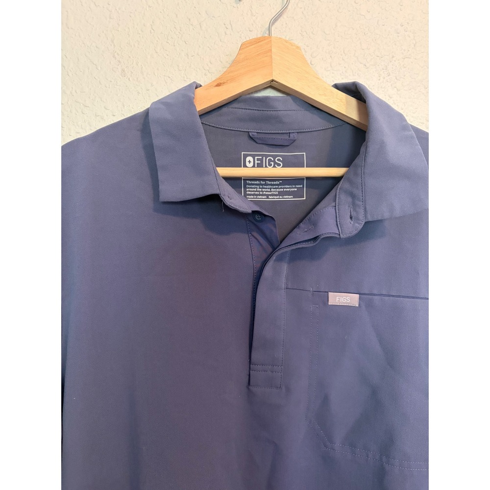 Figs Mens Technical Collection Polo Shirt M21SW1054 Blue Stretch Large Excellent